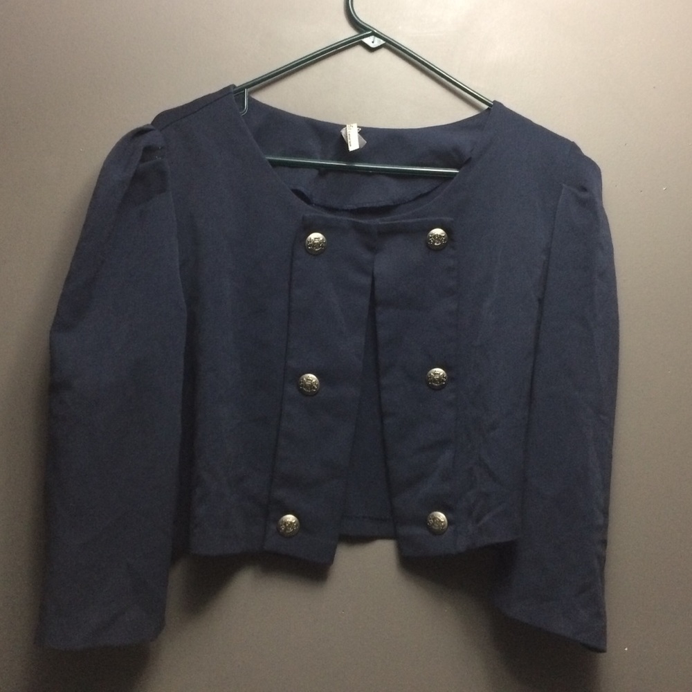 Navy shawl , cap shoulders